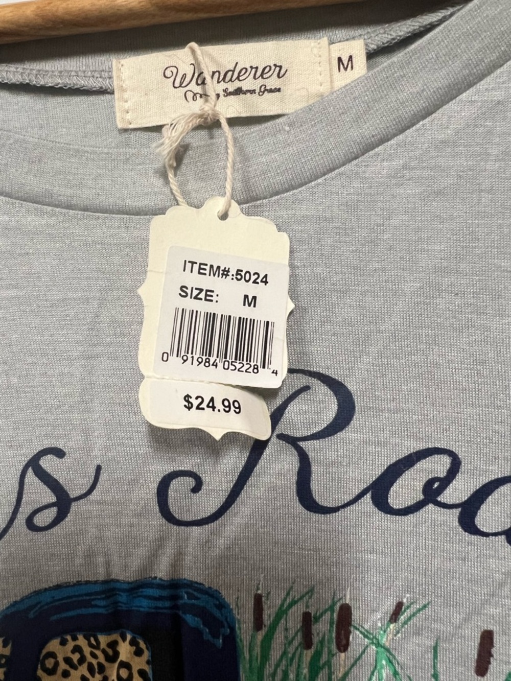 New - Texas Roads Graphic Tee in Grey with Navy & Leopard Accent - Picture 7 of 7